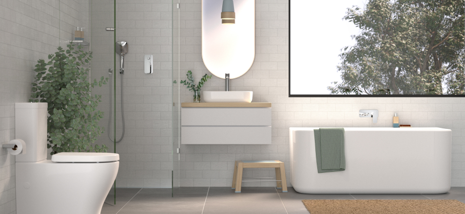 Residential bathroom suite with freestanding bath