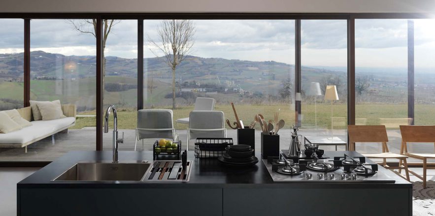 Box kitchen with hinterland views