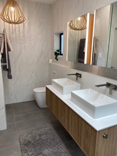 Contemporary bathroom with double vanity